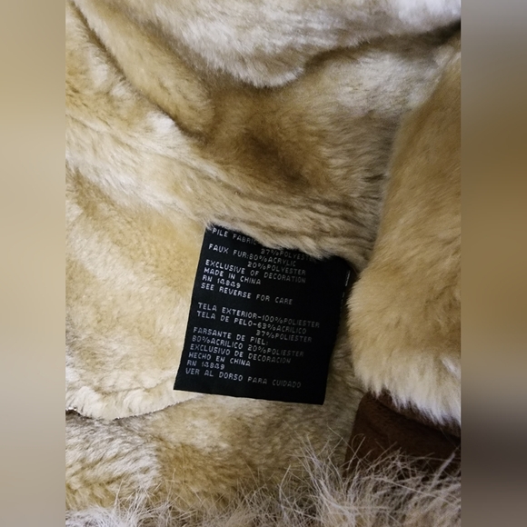 Vtg Y2K Big Chill Faux Suede Fur Coat GIRLS 14/16 Women XS/S Embroidered Hooded - Picture 5 of 7